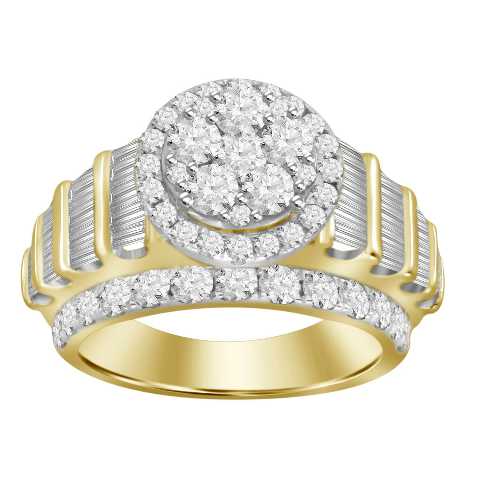 LADIES RING 3.00CT ROUND/BAGUETTE DIAMOND 10K YELLOW GOLD