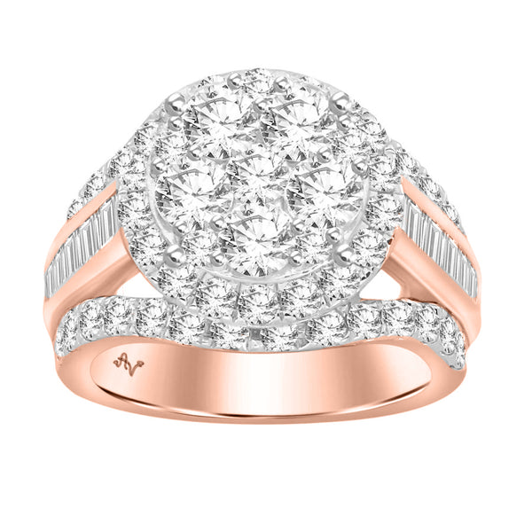 LADIES RING 3.00CT ROUND/BAGUETTE DIAMOND 10K ROSE GOLD