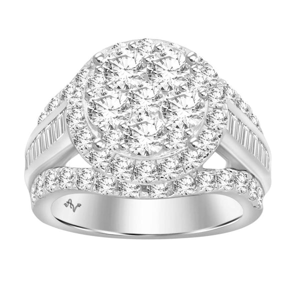 LADIES RING 3.00CT ROUND/BAGUETTE DIAMOND 10K WHITE GOLD