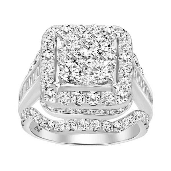 LADIES RING 3.00CT ROUND/BAGUETTE DIAMOND 10K WHITE GOLD