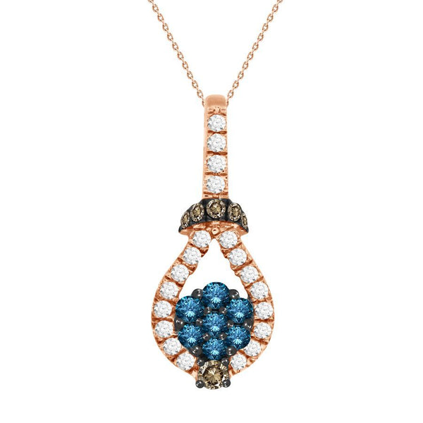 LADIES PENDANT 0.50CT ROUND DARK BROWN/BLUE DIAMOND 10K ROSE GOLD