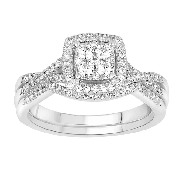 LADIES BRIDAL SET 0.50CT ROUND DIAMOND 10K WHITE GOLD