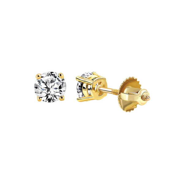 LADIES SOLITAIRE EARRINGS 3.00CT ROUND DIAMOND 14K YELLOW GOLD