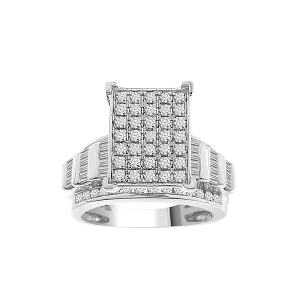 LADIES RING 1.50CT ROUND/BAGUETTE DIAMOND 14K WHITE GOLD