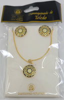 Damascene Gold Round Star Earrings and Necklace Set  by Midas of Toledo Spain style 835011