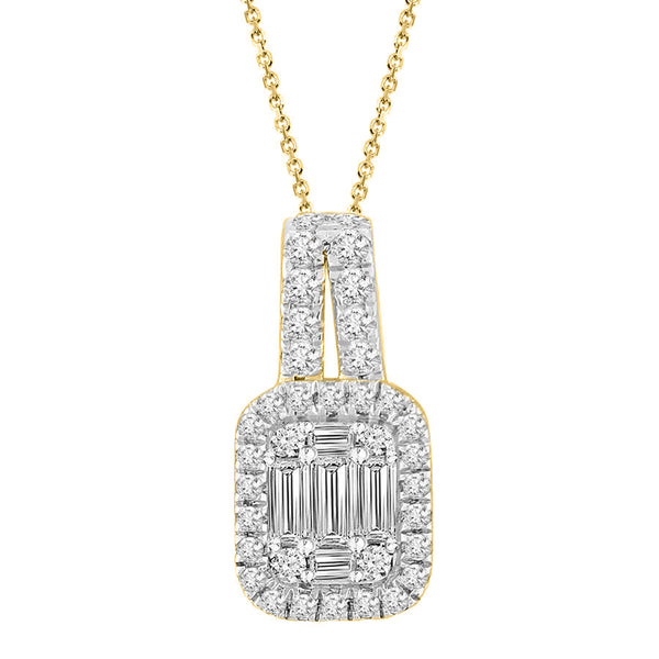 LADIES PENDANT 0.50CT ROUND/BAGUETTE DIAMOND 14K WHITE GOLD