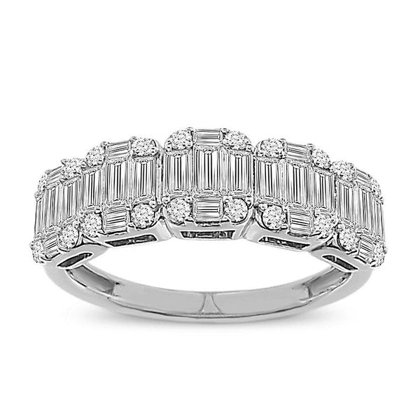 LADIES RING 1.00CT ROUND/BAGUETTE DIAMOND 14K WHITE GOLD