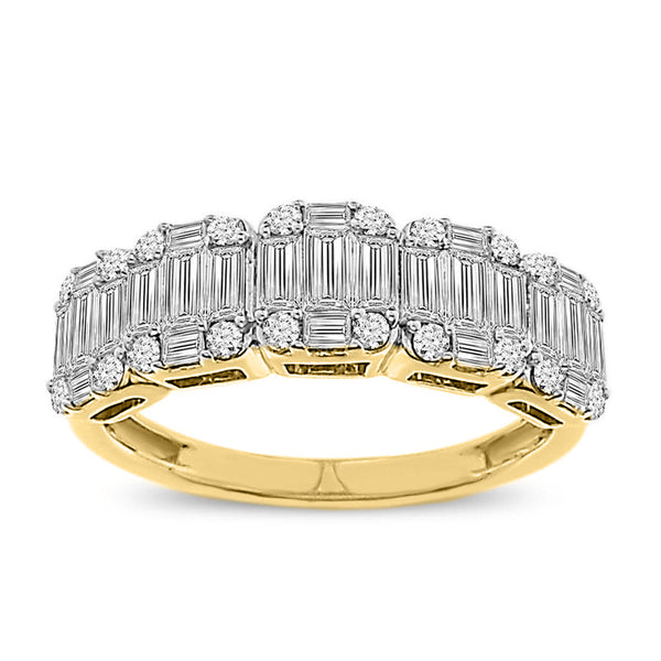 LADIES RING 1.00CT ROUND/BAGUETTE DIAMOND 14K YELLOW GOLD