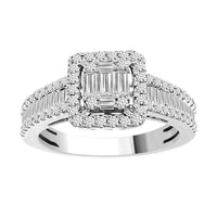 LADIES RING 1.00CT ROUND/BAGUETTE DIAMOND 14K WHITE GOLD