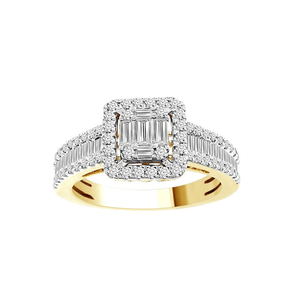 LADIES RING 1.00CT ROUND/BAGUETTE DIAMOND 14K YELLOW GOLD