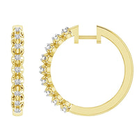 LADIES HOOP EARRINGS 0.25CT ROUND DIAMOND 10K YELLOW GOLD