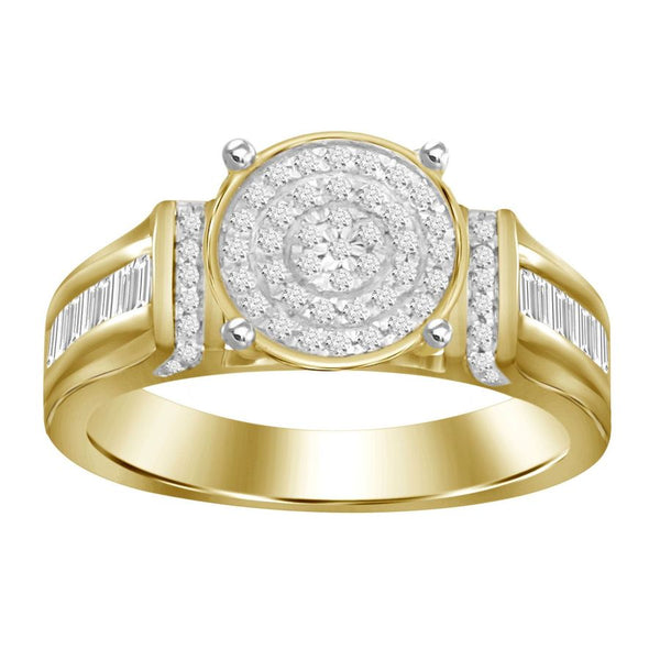 LADIES RING 0.30CT ROUND/BAGUETTE DIAMOND 10K YELLOW GOLD