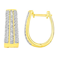 LADIES EARRINGS 1.00CT ROUND/BAGUETTE DIAMOND 10K YELLOW GOLD