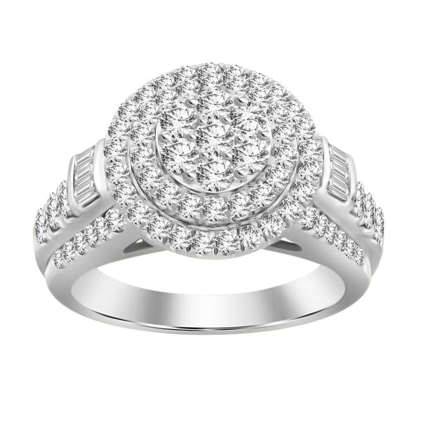 LADIES RING 1.50CT ROUND/BAGUETTE DIAMOND 10K WHITE GOLD