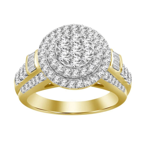 LADIES RING 1.50CT ROUND/BAGUETTE DIAMOND 10K YELLOW GOLD