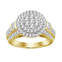 LADIES RING 1.50CT ROUND/BAGUETTE DIAMOND 10K YELLOW GOLD