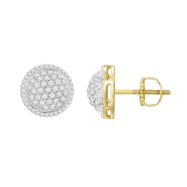 LADIES STUD EARRINGS 1.00CT ROUND DIAMOND 10K YELLOW GOLD