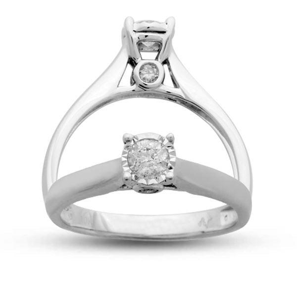 LADIES SOLITAIRE RING 1/6 TOTAL CARAT WEIGHT ROUND DIAMOND 10 KARAT WHITE GOLD 