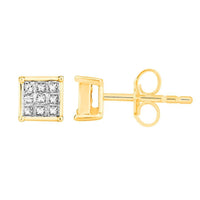 LADIES EARRINGS 1/4 CT PRINCESS DIAMOND 10K YELLOW GOLD