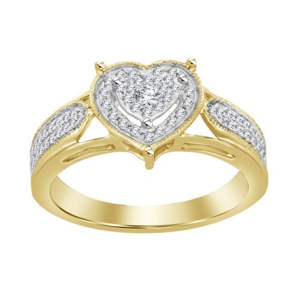 LADIES HEART RING 1/5 TOTAL CARAT WEIGHT ROUND DIAMOND 10 KARAT YELLOW GOLD