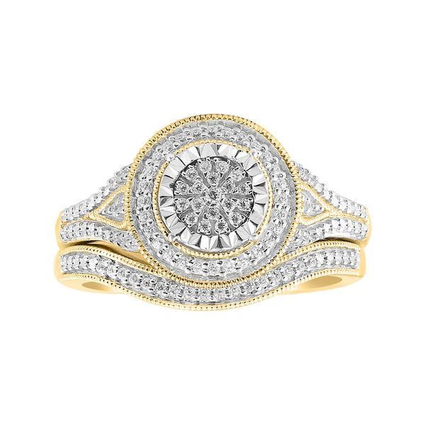 LADIES BRIDAL RING SET 1/4 TOTAL CARAT WEIGHT ROUND DIAMOND 10 KARAT YELLOW GOLD