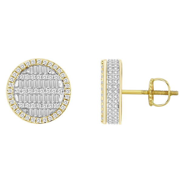 MEN'S EARRING 3/4 CT ROUND/BAGUETTE DIAMOND 10K YELLOW GOLD