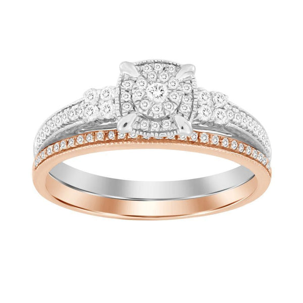 LADIES TWO STONE RING 1/3 CT ROUND DIAMOND 10K TT WHITE & ROSE GOLD