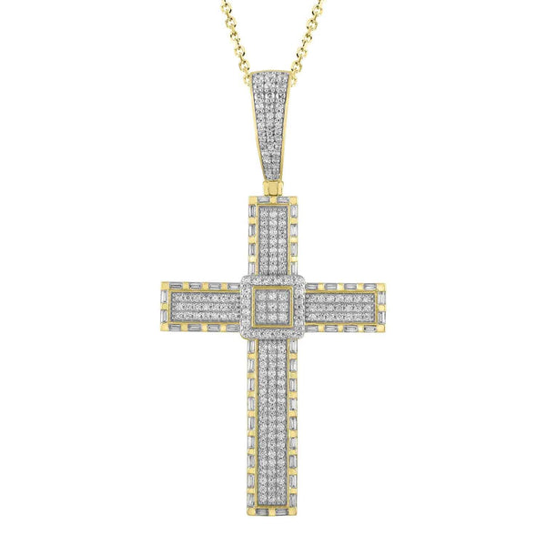 MEN'S CROSS 1 1/2 CT ROUND/BAGUETTE DIAMOND 10K YELLOW GOLD