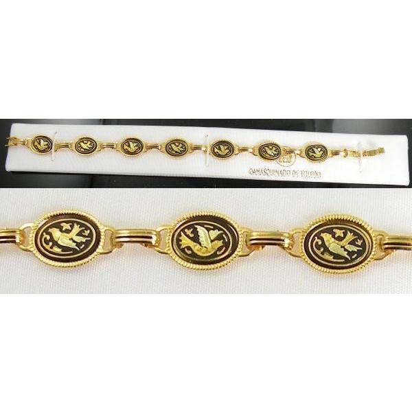 Damascene Gold Link Bracelet Oval Bird by Midas of Toledo Spain style 800015 2044