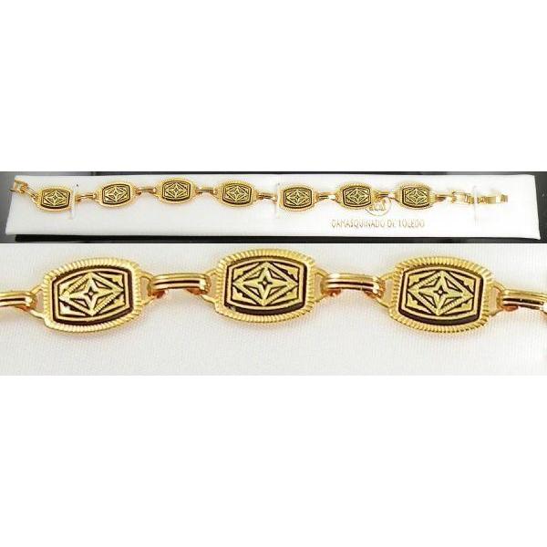 Damascene Gold Link Bracelet Rectangle Geometric by Midas of Toledo Spain style 2056 2056