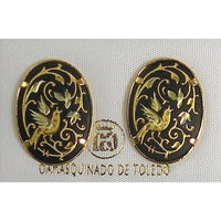 Damascene Gold 20mm x 14mm Oval Bird Stud Earrings by Midas of Toledo Spain style 810002 2102