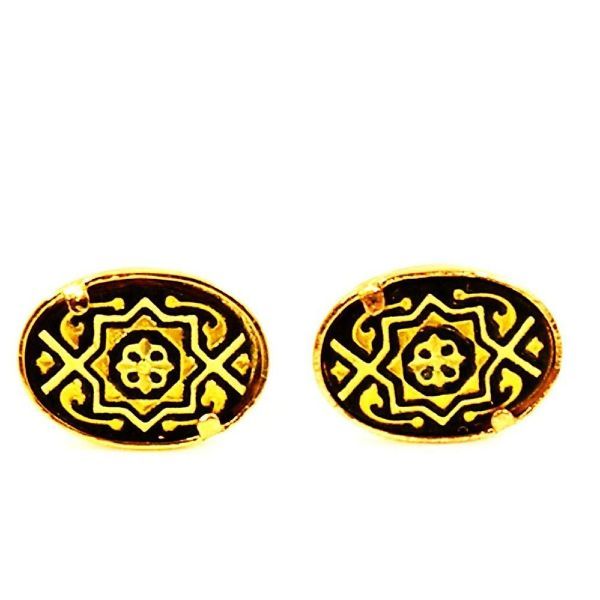 Damascene Gold Oval Geometric Design Earrings by Midas of Toledo Spain style 810010 2107