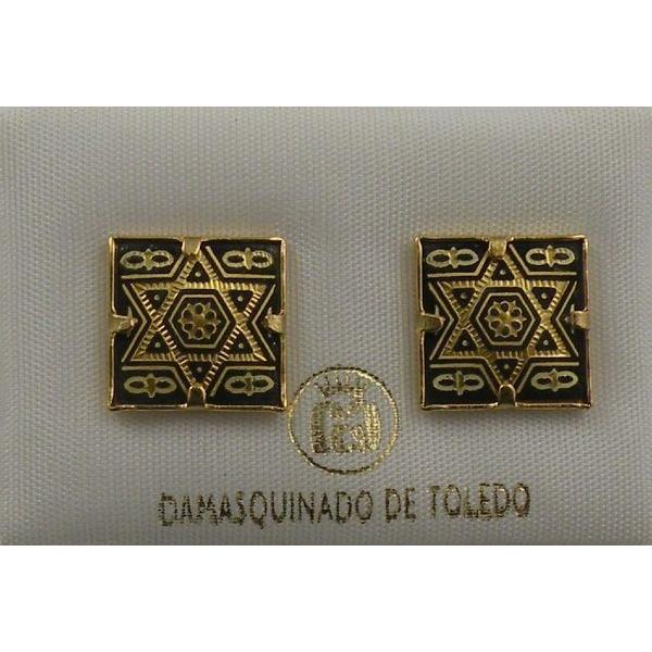 Damascene Gold 12mm Square Star of David Earrings by Midas of Toledo Spain style 810009 2121