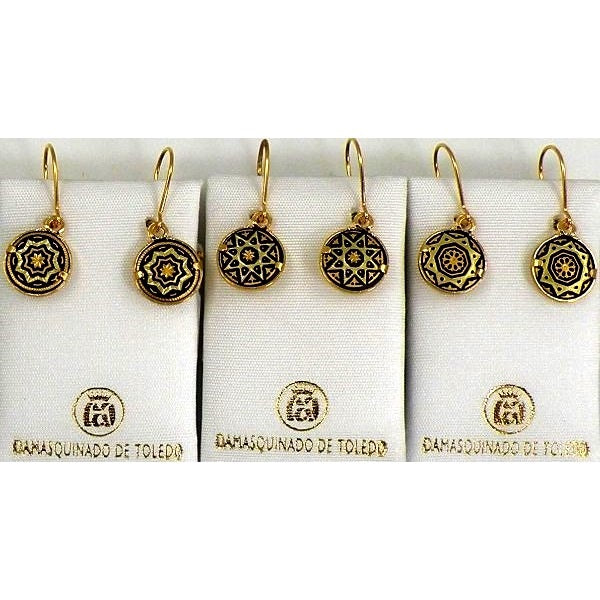 Damascene Gold Star Round Drop Earrings by Midas of Toledo Spain style 811002 2124