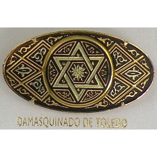 Damascene Gold Star of David Oval Brooch by Midas of Toledo Spain style 825016 2238