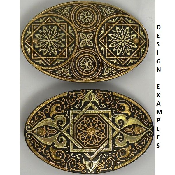 Damascene Gold Geometric Oval Hair Barrette by Midas of Toledo Spain style 850008 2347