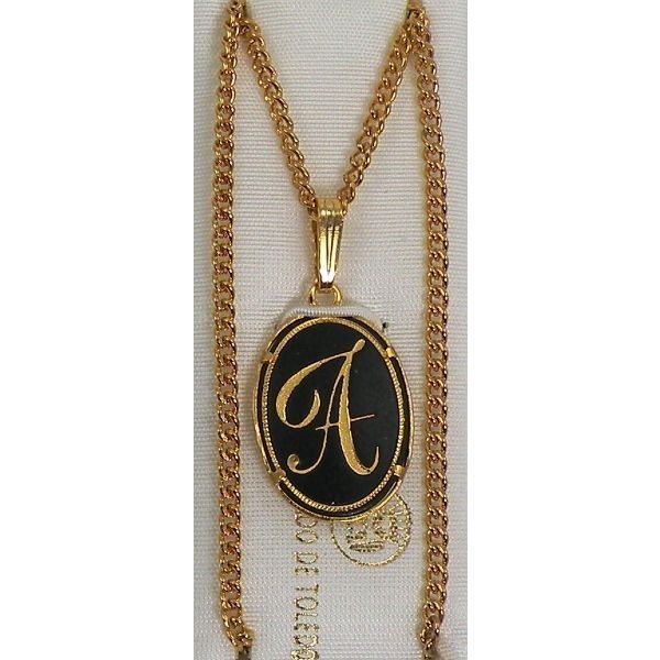Damascene Gold Letter A Oval Pendant on Chain Necklace by Midas of Toledo Spain style 830044 2363