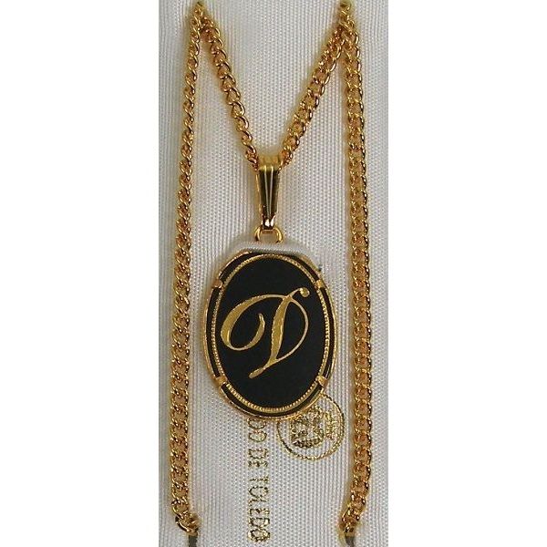 Damascene Gold Letter D Oval Pendant on Chain Necklace by Midas of Toledo Spain style 830044 2363