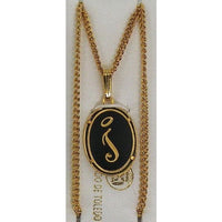 Damascene Gold Letter I Oval Pendant on Chain Necklace by Midas of Toledo Spain style 830044 2363