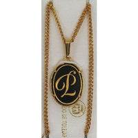 Damascene Gold Letter P Oval Pendant on Chain Necklace by Midas of Toledo Spain style 830044 2363