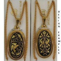 Damascene Gold Bird Oval Pendant on Chain Necklace by Midas of Toledo Spain style 830048 2382