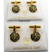 Damascene Gold Mens Cufflinks Round Bird by Midas of Toledo Spain style 836005 2509