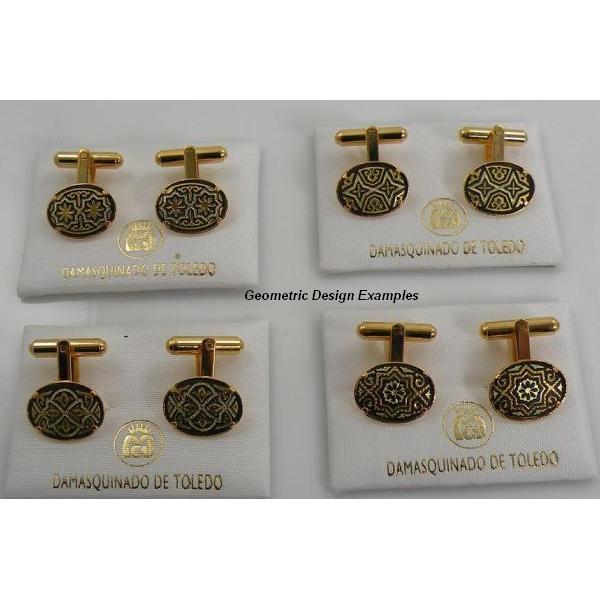Damascene Gold Mens Cufflinks Oval Geometric by Midas of Toledo Spain style 836006 2510