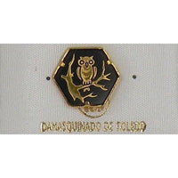 Damascene Gold Owl Hexagon Pin /Tie Tack by Midas of Toledo Spain style 2532 2532