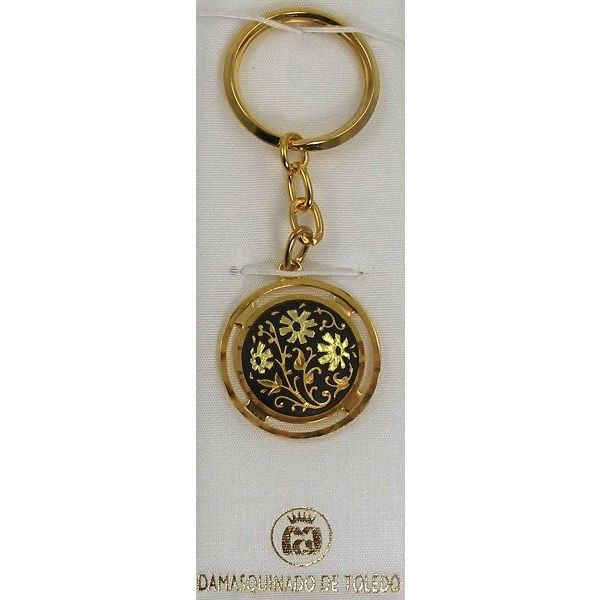 Damascene Gold Flower Round Keychain by Midas of Toledo Spain style 837008 2659