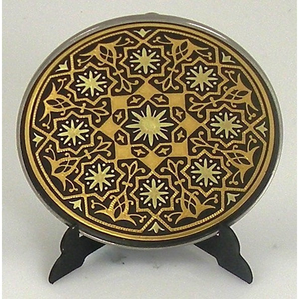 Damascene Gold Geometric Round Decorative Plate by Midas of Toledo Spain style 870004-13 292213