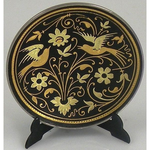 Damascene Gold Bird Round Decorative Plate by Midas of Toledo Spain style 870004-2 29222