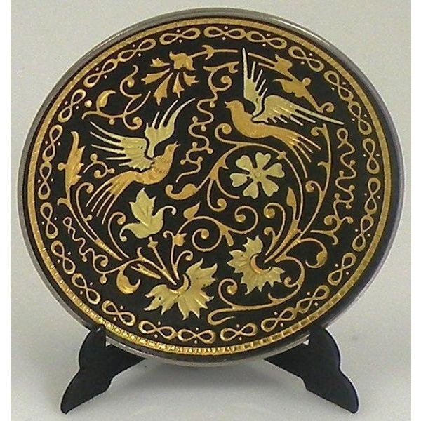 Damascene Gold Bird Round Decorative Plate by Midas of Toledo Spain style 870004-9 29229