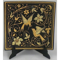 Damascene Gold Bird Square Decorative Plate by Midas of Toledo Spain style 870007-1 29231