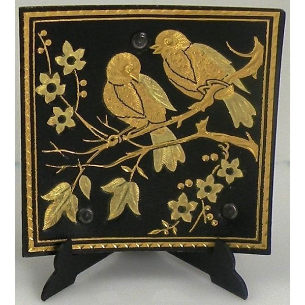 Damascene Gold Bird Square Decorative Plate by Midas of Toledo Spain style 870007-7 29237